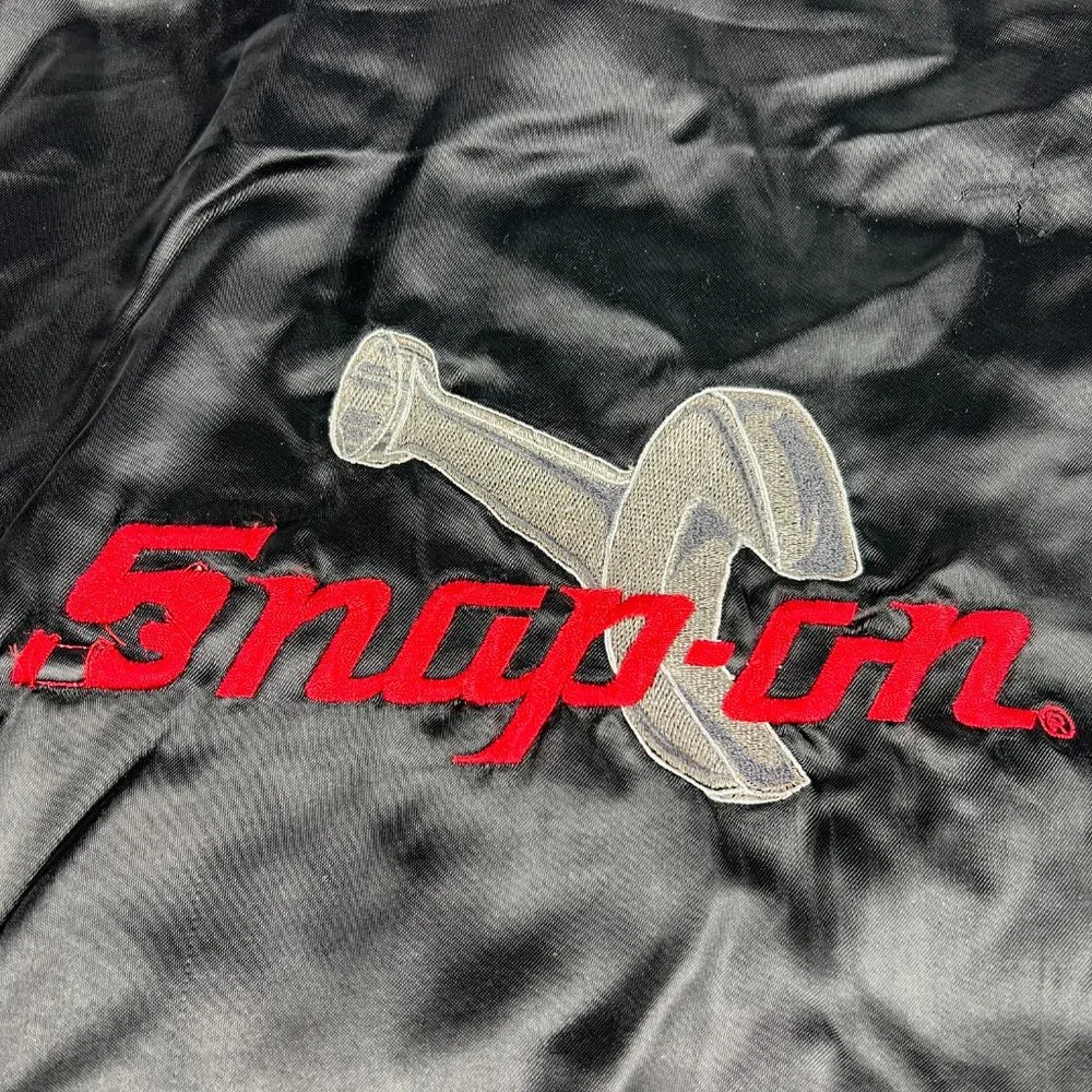 VTG 90s Snap-On Satin Jacket Extra Large Black Embroidered Snap Button USA Made